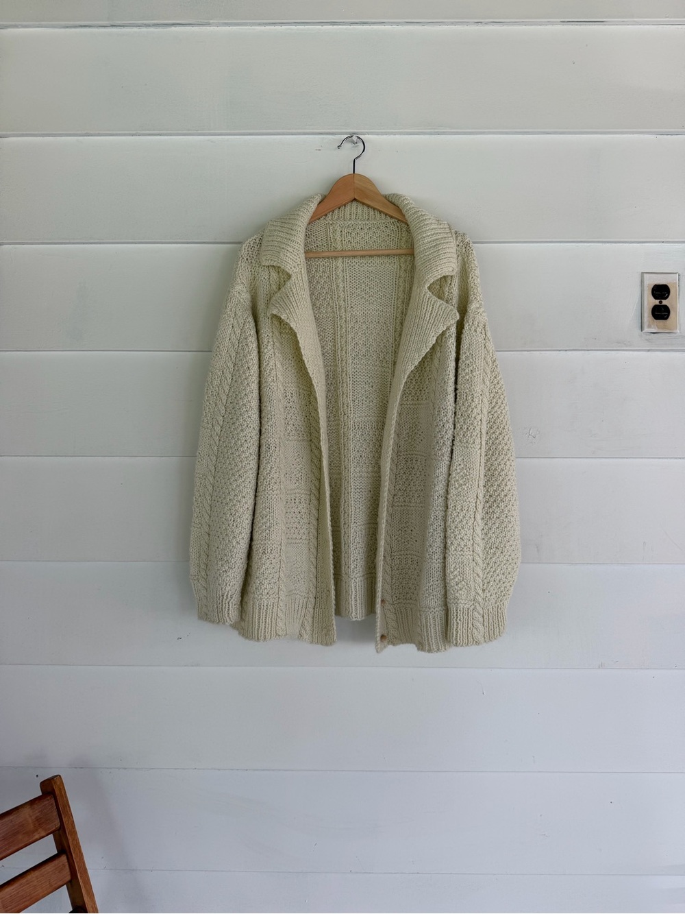 Vintage Cream Chunky Knit Fisherman Cardigan